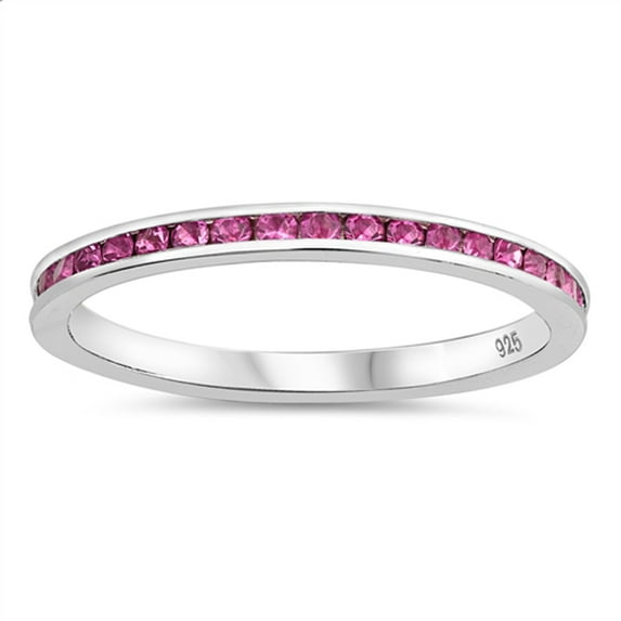 Pink Cubic Zirconia Stacking Eternity Wedding Ring .925 Sterling Silver Band Jewelry Female Size 8