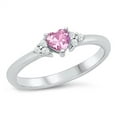 thumbnail image 1 of Pink Cubic Zirconia Triple Sides Heart Promise Ring Sterling Silver Size 7, 1 of 3