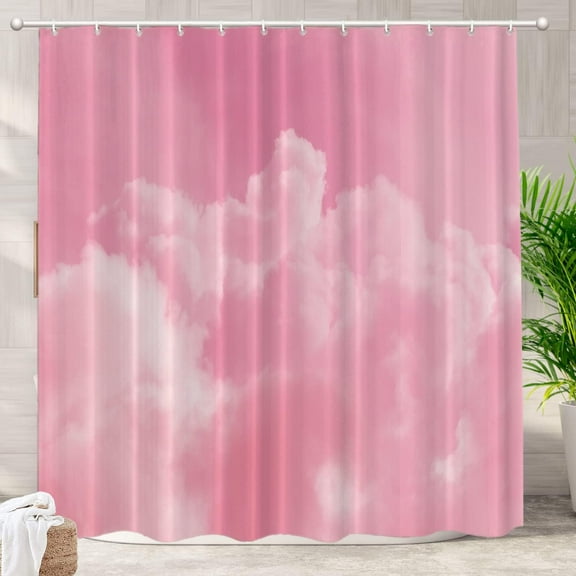Pink Cumulus Clouds Shower Curtain, Abstract Natural Sky Cloudy Scenery Shower Curtain Long Wide with Rust Proof for Bathroom Bathtub Waterproof Washable 72"W x 72"L (Pack of 1)