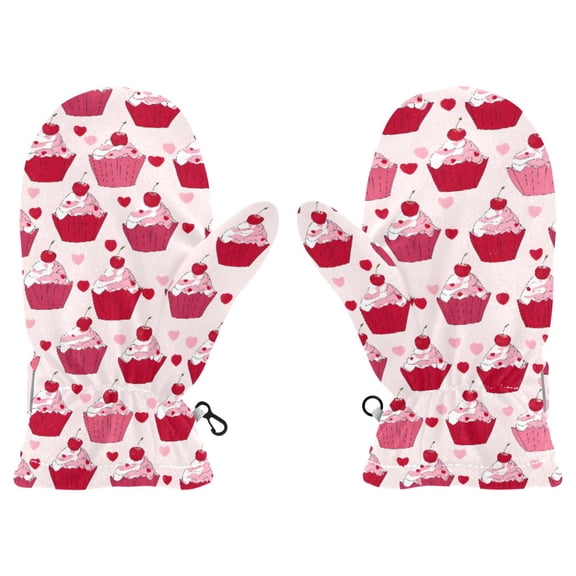 Pink Cupcake Hearts Cold Weather Mittens Cozy Gloves with Adjustable Fit Perfect for Outdoor Fun