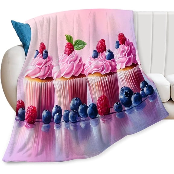 Pink Cupcakes Blanket Dessert Gifts for Women Women men Men Users Adults Soft Flannel Fleece Blanket for Couch Sofa ​Bed Home Decor 40"x50"
