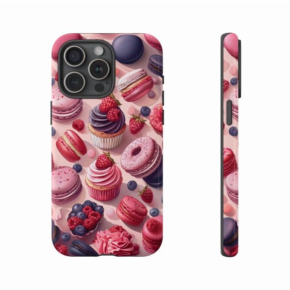 Pink Cupcakes and Macarons Sweet Pastry Artwork Phone Case with iPhone 11 to 17 Pro Max
