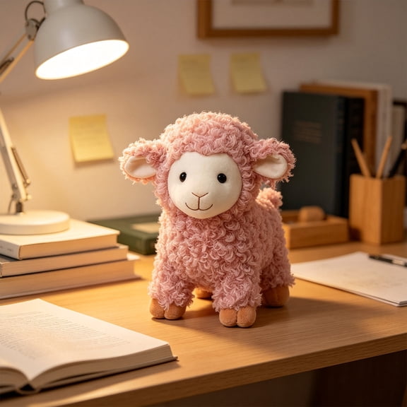 Pink Curly Sheep Plush Toy, Cute Lying Lamb Stuffed Animal, Soft Fluffy Sheep Doll for Kids Birthday Gift & Home Decor