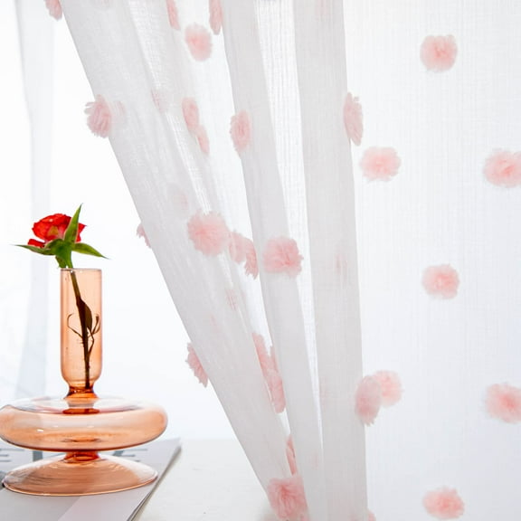 Pink Curtafor Bedroom Pom Curaroom 63 Inch Long White Sheer Dining Playroom Rod Pocket Window 38" X 63" 2 Pieces