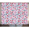 thumbnail image 1 of Ambesonne Floral Curtains 2 Panel Set, Ornate Swirls Tulip Art, 108" x 90", Pink Teal Red, 1 of 3