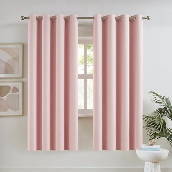 Pink Curtains for Bedroom 72 Inch Length Room Darkening Curtain for Girls Room Decoration Baby Pink Thermal Insulated Blackout Window Drape 52''x72'' Set of 2 Panels Grommet Top