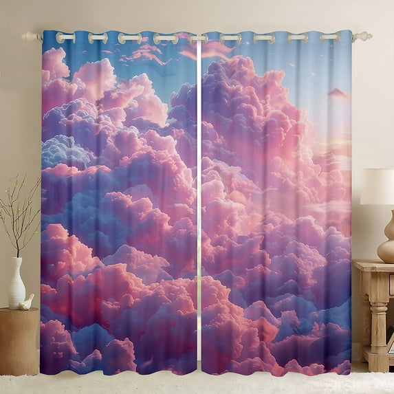 Pink Curtains Romantic Themed 30%-50% Blackout Curtains,Cute Cartoon Cloud Print Bedroom Curtains Princess Themed Window Curtains Lovely Bedroom Decor Curtains,84"Wx63"L