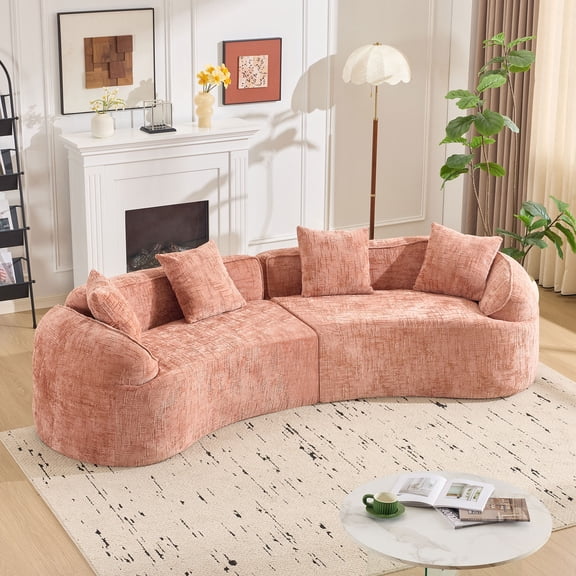 Pink Curved Compressed Sofa, Creative Nordic-style Design for Living Room, Comfortable, Soft and Suitable for Multiple Scenarios