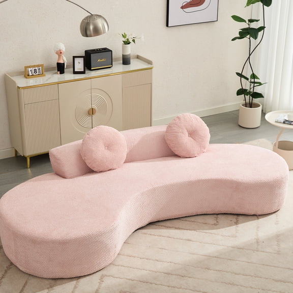 Pink Curved Sofa, No Assembly Hassles, 2 Pillows / Provide a Cozy Seating Option
