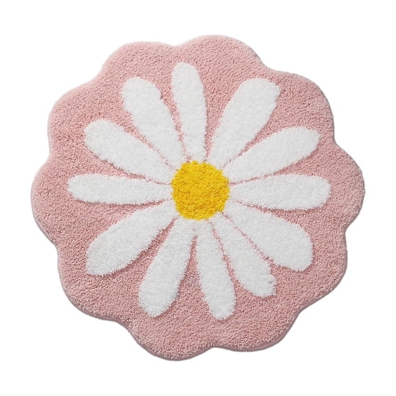 Pink Cute Bathroom Mats Flower Rugs Absorbent Non Slip Mats Soft Washable Rug Mats For Bedroom Kitchen 25.98X25.98 Inches Pink Cloth Material Floor Mat