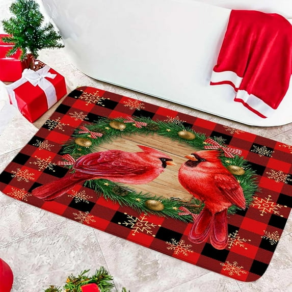 Pink Cute Bathroom Rugs Mat, Pink Red Floral Bathroom Set Soft Non Slip Rubber Backed Bathroom Floor Mat, Bath Mat Home Decor for Kitchen Bedroom, Washable Floor Rug, 17X29in