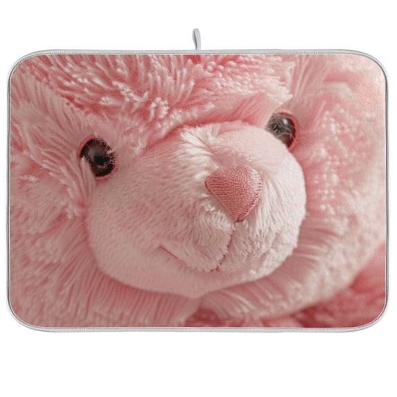 Pink Cute Bear Dish Drying Mat Dish Drainer Rack Mats Water Absorbent Non-Slip Easy Clean Heat Resistant for Kitchen Counter