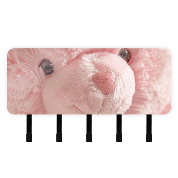 Pink Cute Bear Mail Holder Organizer Wall Mount with Shelf Key Holder Key Rack with 5 Key Hooks for Wall Decorative