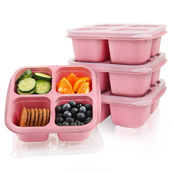 Pink Cute Bento Lunch Box, Divided Candy Snack Storage Case, 1 Count 6.5 x 6.1 x 2.2 Inch, Portable 4 Section Food Container For Girl School Picnic, Kitchen Pantry Restock Jar