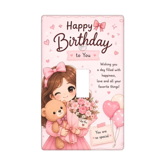Pink Cute Cartoon Floral Birthday Gift Single Toggle Light Switch Plate, 1 Gang Outlet Cover
