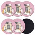 thumbnail image 1 of Pink Cute Cat Coasters Set of 6, Absorbent Coasters for Drinks, Cartoon Funny Heater Cats Coaster for Desk Coffee Table Protection, Home Decor House Warming Gifts 4", 1 of 8