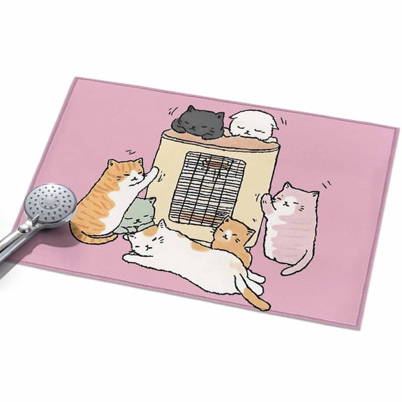 Pink Cute Cat Entryway Rug 2x3ft Washable Non Slip Bathroom Rug Low Pile Soft Indoor Floor Front Door Mat Cartoon Funny Heater Cats Rectangle Area Rugs Carpet for Kitchen Office Dining Room Home