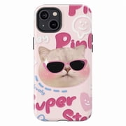Pink Cute Cat Phone Case, Funny Cat with Sunglasses Kawaii Aesthetic Protective Cover, Lovely Cartoon Design for iPhone 17 16 15 14 13 12 11 Pro Max Plus Mini