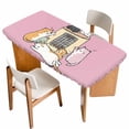 thumbnail image 1 of Pink Cute Cat Table Cloths for 4 Foot Rectangle Tables, Cartoon Funny Heater Cats Patio Waterproof Elastic Fitted Tablecloths, Washable Rectangular Table Cover for Camping, 1 of 8