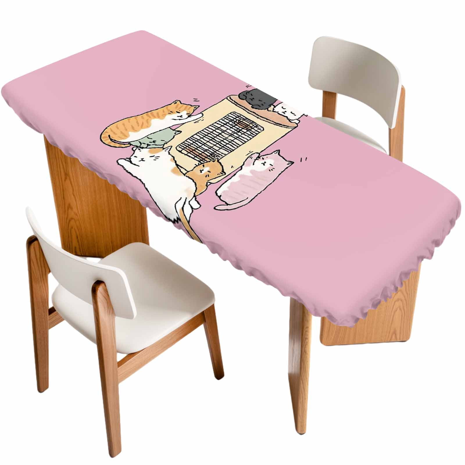 Pink Cute Cat Table Cloths for 8 Foot Rectangle Tables, Cartoon Funny ...