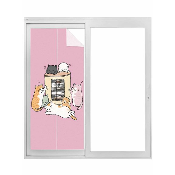 Pink Cute Cat Window Privacy Film, Cartoon Funny Heater Cats Static Cling UV Sun Blocking Tint Film Heat Control Windows Films for Bedroom Bathroom, Window Stickers 23.6"x59"