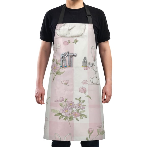 Pink Cute Chef Kitchen Apron with Pockets for Women Waterproof Aprons for Cooking Baking