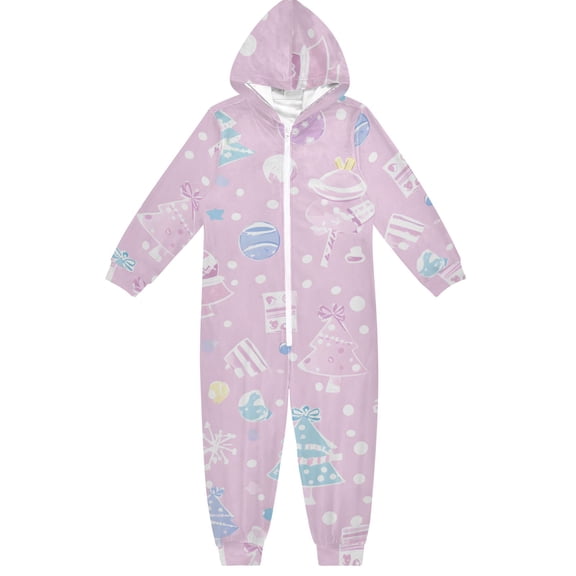 Pink Cute Christmas One Piece Pajamas Soft Jumpsuit Cozy Sleep and Play Romper Zipper and Pockets 13-14Y