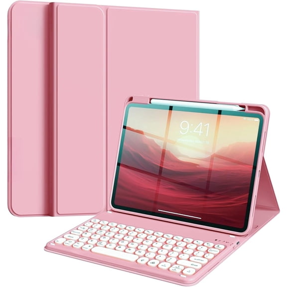 Pink Cute Color Round Key Magnetic Detachable Keyboard Case with Top Apple Pencil Holder & Foldable Stand Folio for iPad mini 7 (A17 Pro) / iPad mini 6