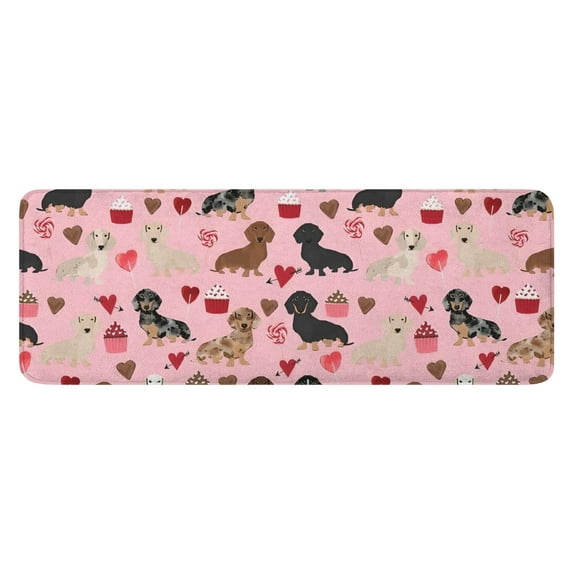 Pink Cute Dachshund Dog and Love Heart Kitchen Rug Mat,Kitchen Runner Rugs Non Skid Washable,Decorative Kitchen Floor Mats for Kitchen,Sink,Laundry,17"x47.2"