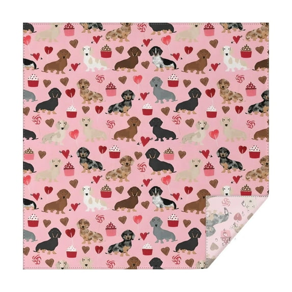 Pink Cute Dachshund Dog and Love Heart Square Tablecloth,Waterproof Square Table Cover,Wipeable Spillproof Washable Table Cover for Home Kitchen Party Decor 52"x52"(132x132cm)