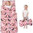 thumbnail image 1 of Pink Cute Dachshund Dog and Love Heart Toddler Nap Mats for Kids Preschool,Sleeping Mat Bag or Kids,Toddler Sleeping Bag,Toddler Nap Mat or Daycare, 1 of 6
