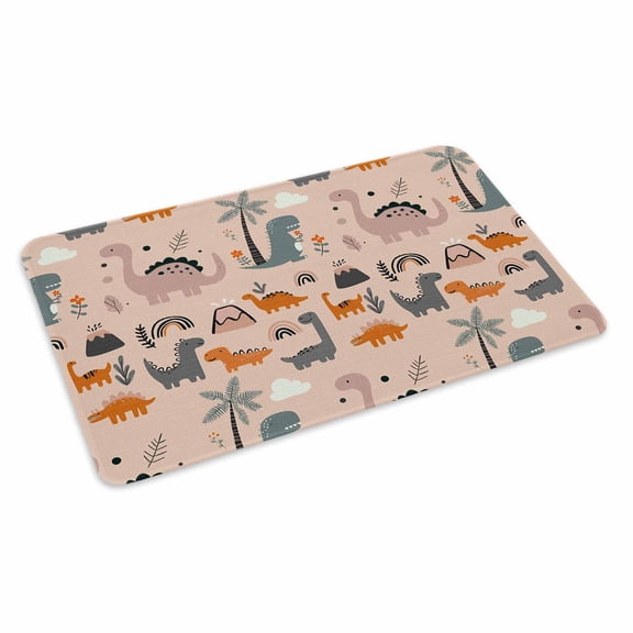 Pink Cute Dinosaurs Doormat Lovely Colorful Cartoon Animals Tree Cloud Non Slip Low Profile Rubber Door Mat Washable Absorbent Indoor Front Door Mat Entryway Rug Entrance Carpet 24x36 Inch