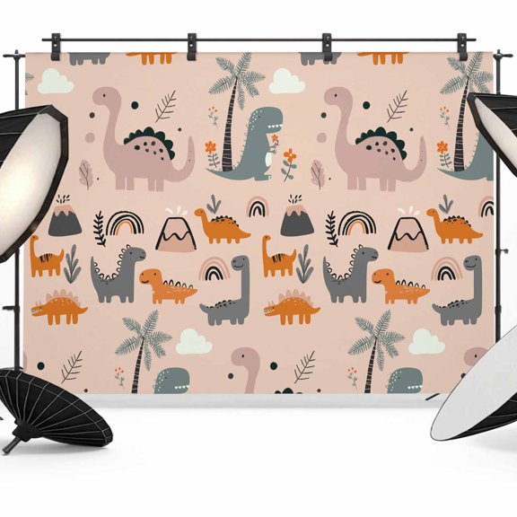Pink Cute Dinosaurs Photography Backdrop 7x5FT, Lovely Colorful Cartoon Animals Tree Cloud Photo Backdrops, Background for Photography Studio Photo Studio Background, Back Drop for Photoshoot