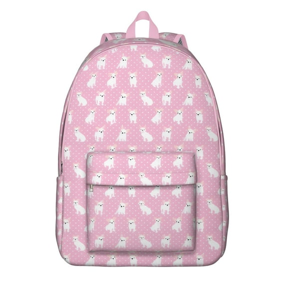 Pink Cute French Bulldogs Backpack for School,Cute School Bag,Schoolbag with Adjustable Shoulder Straps & Padded Back,15.7"x11.8"x5.5"