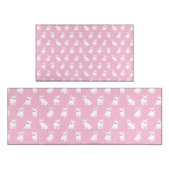 Pink Cute French Bulldogs Kitchen Rugs Sets Of 2,Anti Fatigue Kitchen Mat Rugs Non Slip Washable,Decorative Kitchen Floor Mats for Kitchen,Sink,Laundry,17"x30"+17"x47"