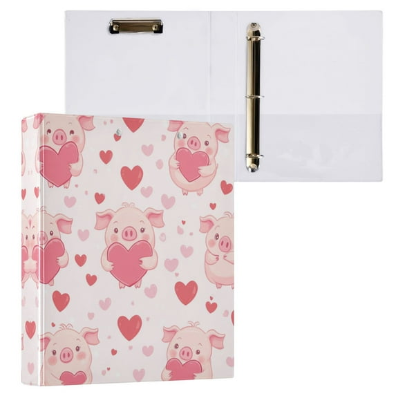 Pink Cute Pigs 3 Ring Hardcover Binders 1.5in Round Rings for Letter-Size Folder Paper Organizer Pockets for Office Student Recipe