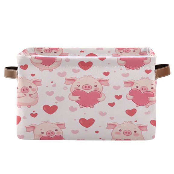 Pink Cute Pigs Foldable Storage Basket,Canvas Fabric Foldable Storage Bins with Handles Open Home Storage Bins Boxes for Toy Book Shelf Closet Baskets