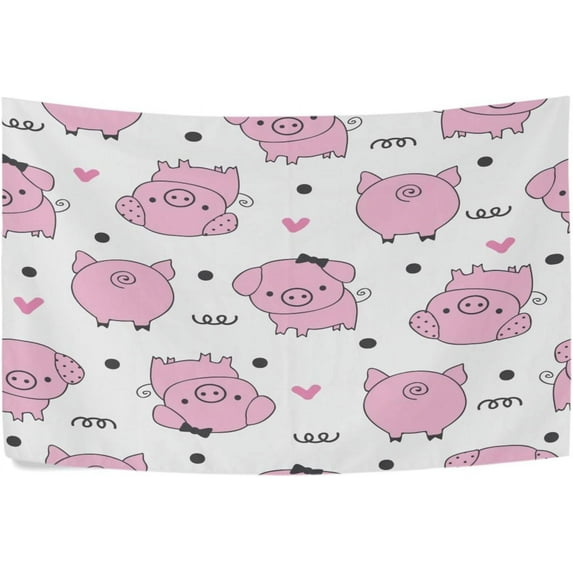 Pink Cute Pigs Tapestry Wall Hanging Tapestries Happy Colorful Hippie Psychedelic Art Polyester Carpet Wall Decorative for Living Room Bedroom 80x60inch