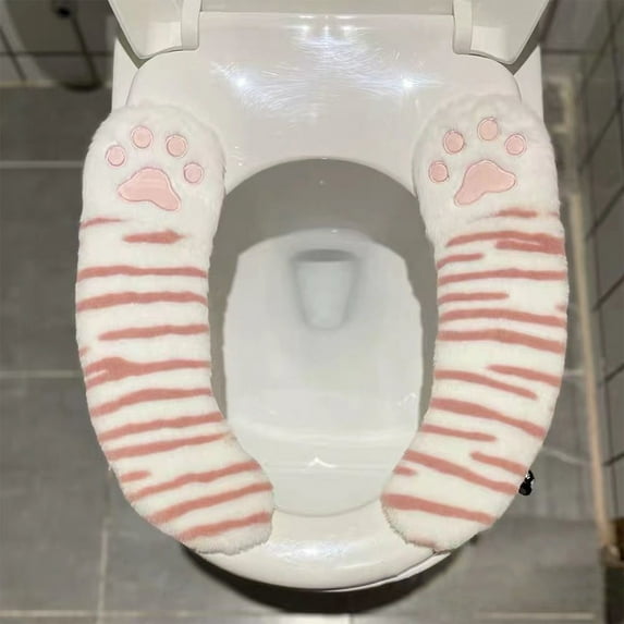 Pink Cute Plush Cat Paw Toilet Pad,Bathroom Toilet Seat Cover Pads,Toilet Seat Cushion Cover Non-Slip Soft Cushioned Toilet Seat Warmer, Soft,Comfortable,Washable,Easy Installation