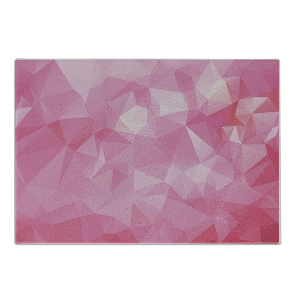 Pink Cutting Board, Abstract Polygonal Design with Fractal Look and Triangles in Pink Shades, Decorative Tempered Glass Cutting and Serving Board, Small Size, Pale Pink and Hot Pink, by Ambesonne