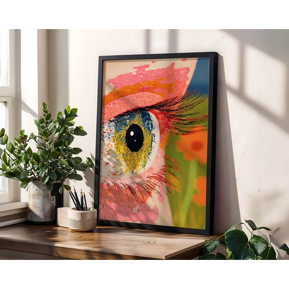 Pink Cyberpunk Print, Neon Eye Decor, Funky Wall Art & Trippy Poster, Surreal Pixel Glitch Aesthetic, Dopamine Decor Statement Piece, Poster Only