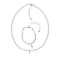 thumbnail image 1 of Pink Czech Glass Pearls with Silver Beads and Cross Keepsake Bracelet and Necklace Gift Set (GSNB32), 1 of 2