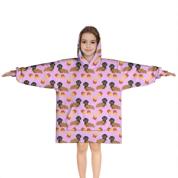 Pink Dachshund Chips Blanket Hoodies for Kids 6-13YR Oversize Wearable Blanket Hoodies for Boys Girls Teens