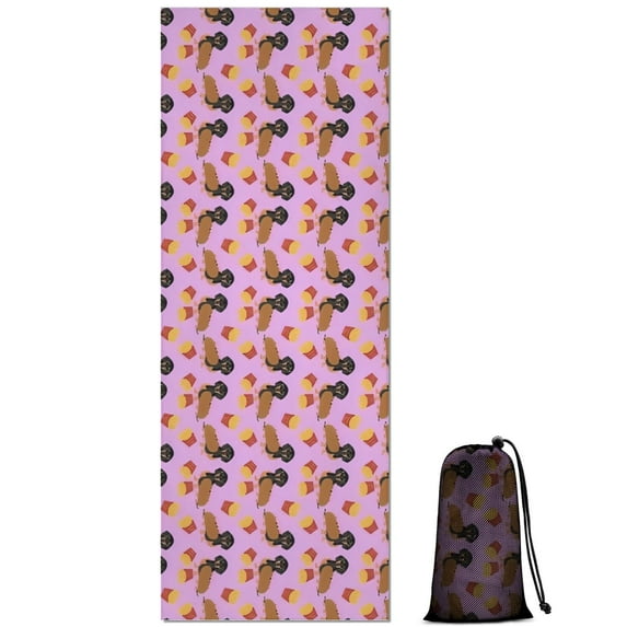 Pink Dachshund Chips Hot Yoga Mat Towel Non Slip for Hot Yoga - Quick-Drying Yoga Mat Cover with 4 Corner Pockets with Travel Bag - Hot Yoga Towel Non Slip Grip Moisture Wicking Sweat 70"x26"