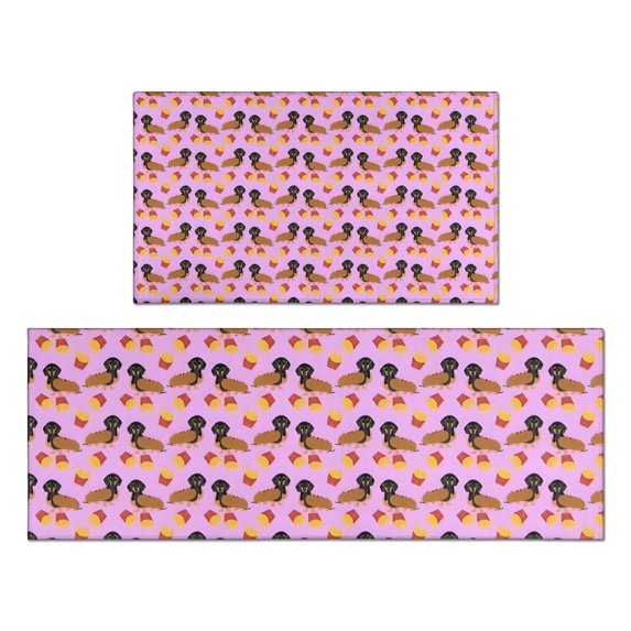 Pink Dachshund Chips Kitchen Rugs Sets Of 2,Anti Fatigue Kitchen Mat Rugs Non Slip Washable,Decorative Kitchen Floor Mats for Kitchen,Sink,Laundry,17"x30"+17"x47"