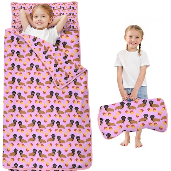 Pink Dachshund Chips Toddler Nap Mats for Kids Preschool,Sleeping Mat Bag or Kids,Toddler Sleeping Bag,Toddler Nap Mat or Daycare