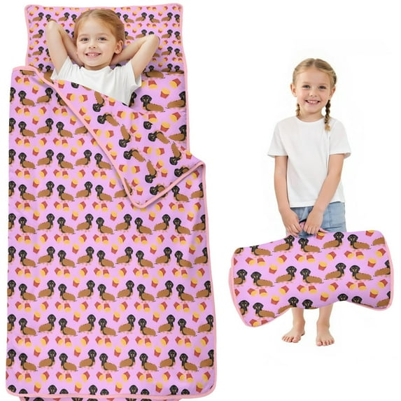 Pink Dachshund Chips Toddler Nap Mats for Kids Preschool,Sleeping Mat Bag or Kids,Toddler Sleeping Bag,Toddler Nap Mat or Daycare