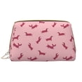 thumbnail image 1 of Pink Dachshund Dog Puppy Makeup Bag, Large Capacity Travel Cosmetic Bag for Women Girls- Travel Toiletry Bag Leather Portable Waterproof Makeup Case Organizer with Handle, 1 of 4