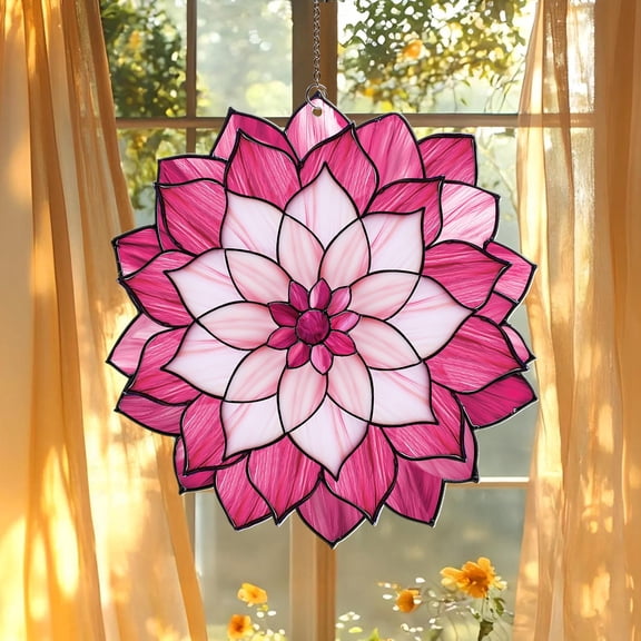 Pink Dahlia Acrylic Suncatcher: August Birth Flower Window Decor