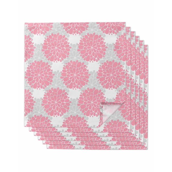 Pink Dahlia Cloth Napkins Set of 6 Reusable Dinner Napkins, Farmhouse Abstract Grey Floral Patterned Cocktail Napkin Washable Table Napkins for Wedding/Holiday Party/Baby Shower 20"x20"